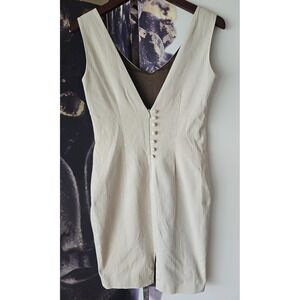 Vintage SYLVIA HEISEL Sleeveless Cocktail Party V Neck‎ Tan Sheath Dress Size 4